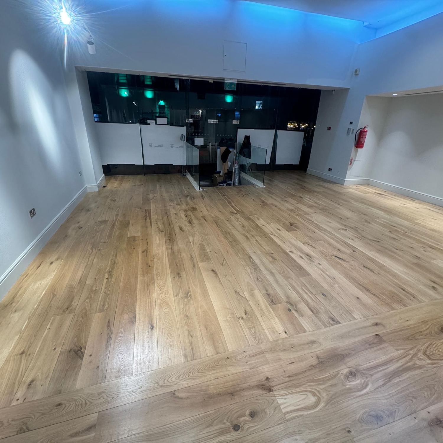 Commercial oak floor after sanding and finishing